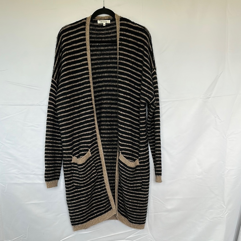 Miracle Black and Tan Striped Cardigan Sweater
